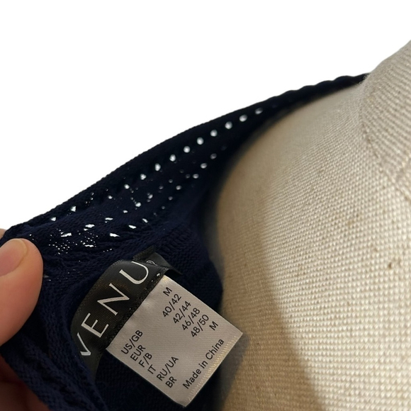 Venus Navy Blue Short Sleeve Cocktail Fringe Sweater Knit Dress Size Medium - Picture 12 of 13